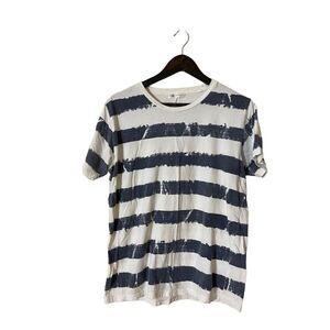 Takeo Kikuchi Mens Size Large Pullover T Shirt Blue White Stripe Short Sleeve